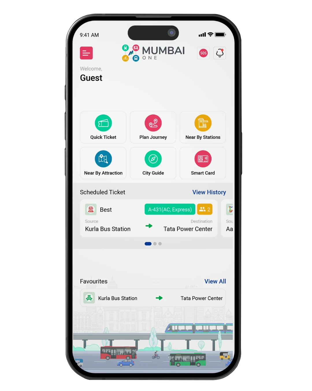 Dashboard of Mumbai one app